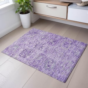 Mayfield Premium Machine Washable Abstract AMF1102 Lavender 2 ft. x 3 ft. Area Rug
