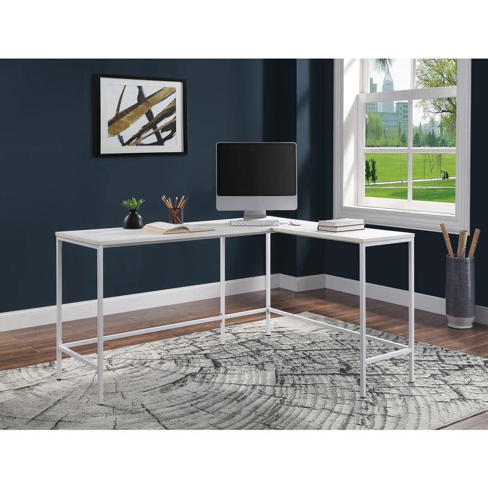 Contempo White Oak Adjustable L-Shaped Desk with Filing Drawer