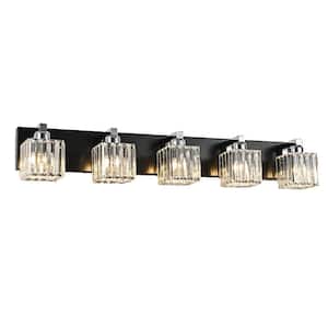Orillia 35.4 in. 5-Light Black and Chrome Bathroom Vanity Light with Crystal Shades