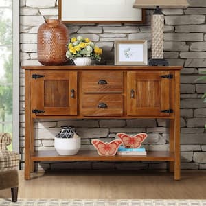 Retro Style Brown Freestanding Wood 48 in. Storage Buffet Sideboard with 2-Drawers and 2-Cabinets and Open Bottom Shelf