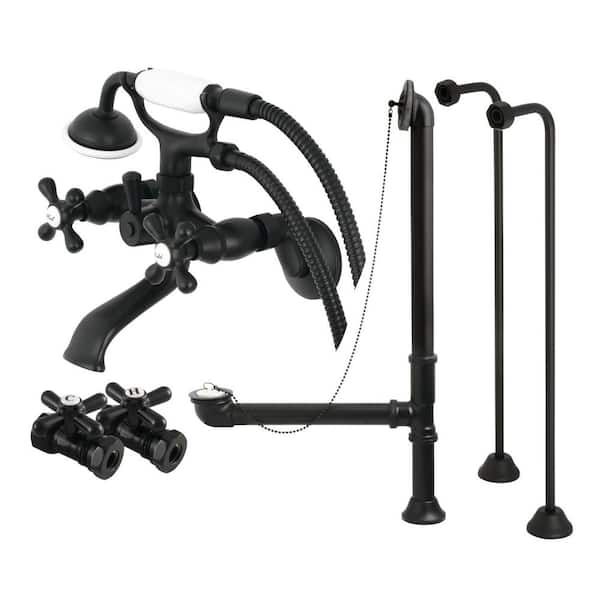 Vintage Wall Mount 3-Handle Claw Foot Tub Faucet with Hand Shower Combo Set in Matte Black