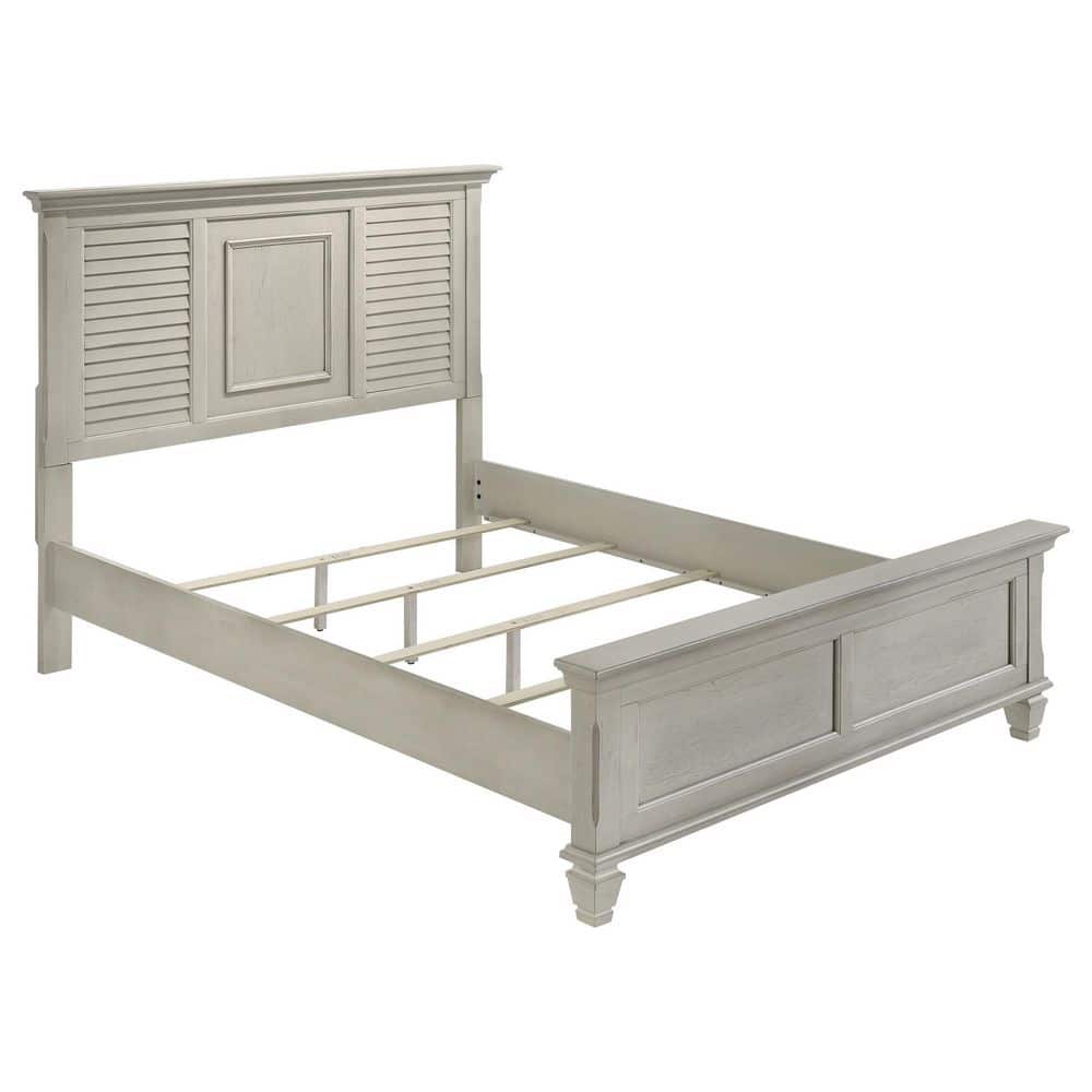 Franco Distressed White Wood Frame Queen Panel Bed