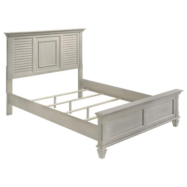 Franco Distressed White Wood Frame Queen Panel Bed