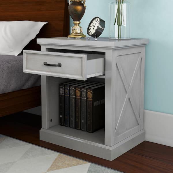 Qualler 1-Drawer Gray Wooden Nightstand with Storage