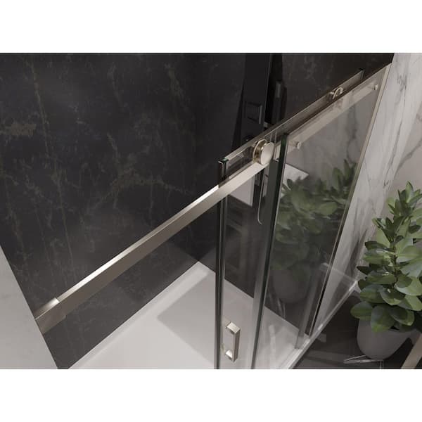 Rhodes Series 60 in. x 76 in. H Sliding Frameless Shower Door in Brushed Nickel with Tsunami Guard Tempered Glass