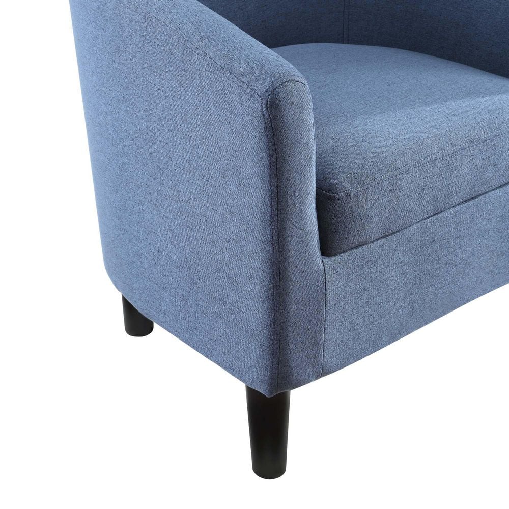 Blue Fabric Barrel Accent Chair with Ottoman