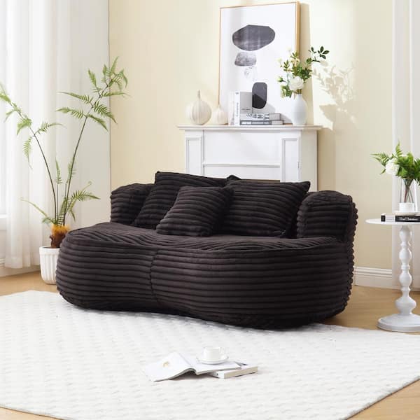 64 in. Armless Corduroy Curved Upholstered Oversized Sofa in. Black Modern Comfy Bean Bag sofa Lazy Sofa