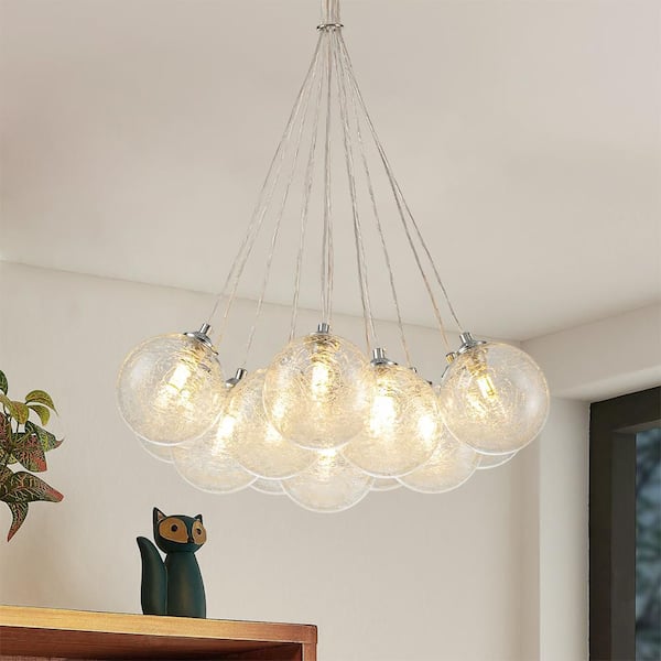 Y'INSP 13 Light Chrome Modern Glass Bubble Globe Chandelier Sputnik Chandelier Lighting for Dining Room with No Bulbs Included