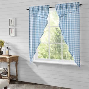 Annie Buffalo Check 36 in. W x 63 in. L Light Filtering Rod Pocket Prairie Window Panel in Blue White Pair