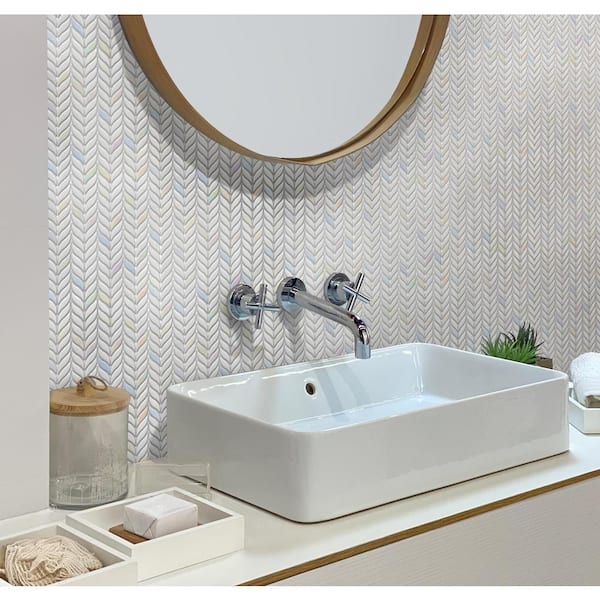 Alabaster White; Blue 11.6 x 12.1 Recycled Glass Mosaic Floor and Wall Tile (11.11 sq. ft.) (10-Pack)