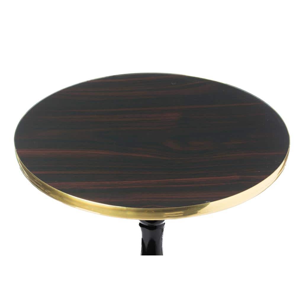 Espresso Wooden Round Pedestal Side Table with Glossy Marble Top
