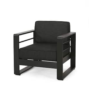 Perry Black Aluminum Outdoor Lounge Chair with Dark Gray Cushions