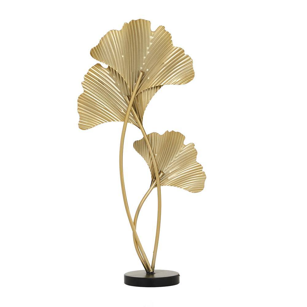 Staggered Ripple Leaf Fans Metal Table Sculpture in White & Gold