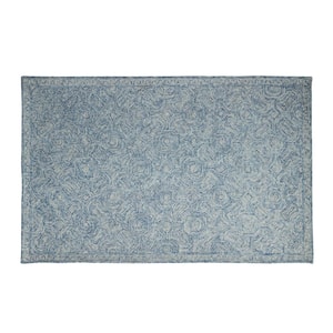 8 ft. x 5 ft. Blue Rectangle Abstract Hand Hooked Area Rug