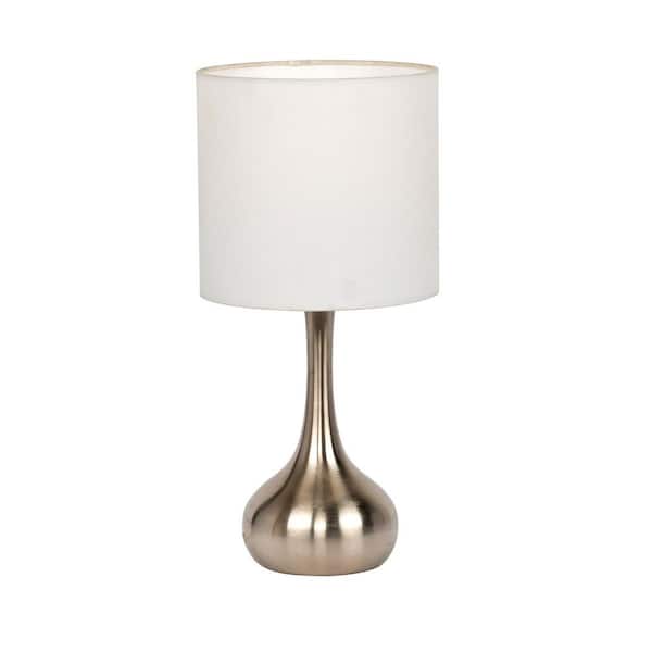 Table Lamp 17.25 in. Brushed Nickel Finish Contemporary Standard Bulb Urn Table Lamp for home w/ White Fabric Shade