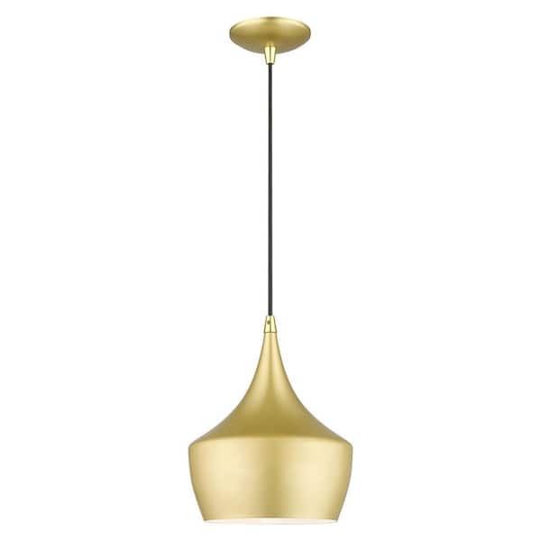 Goodwin 60-Watt 1 Light Polished Brass Shaded Pendant Light with Aluminum Shade with No Bulbs Included