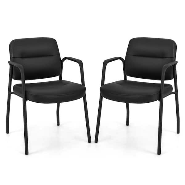 Costway Black PU & PVC leather Waiting Room Chair Set of 2 with Integrated Armrests