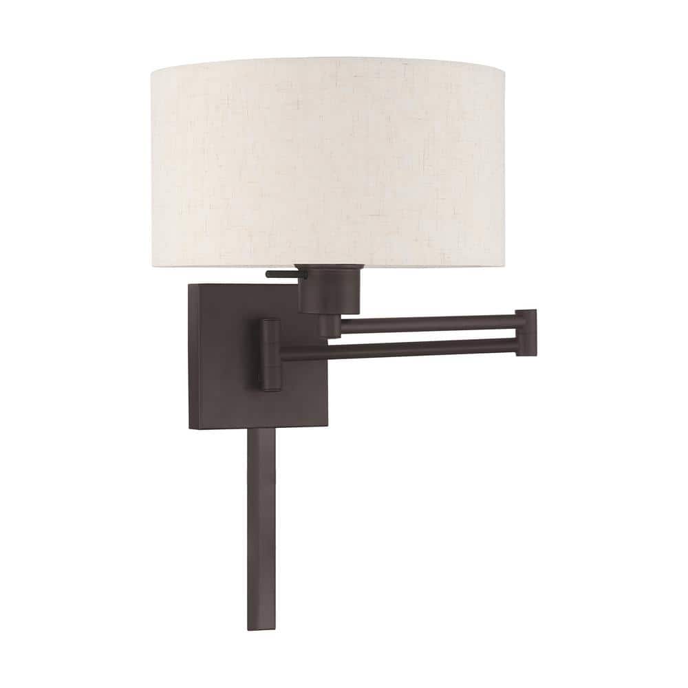 Bronze Swing Arm Wall Lamp with Oatmeal Shade