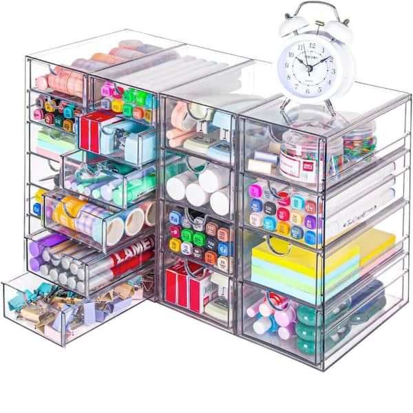 Clear 20 Drawers Acrylic Organizer 4 Sets Stackable Desk Storage for Office, Art Supply, Craft and Makeup Organization