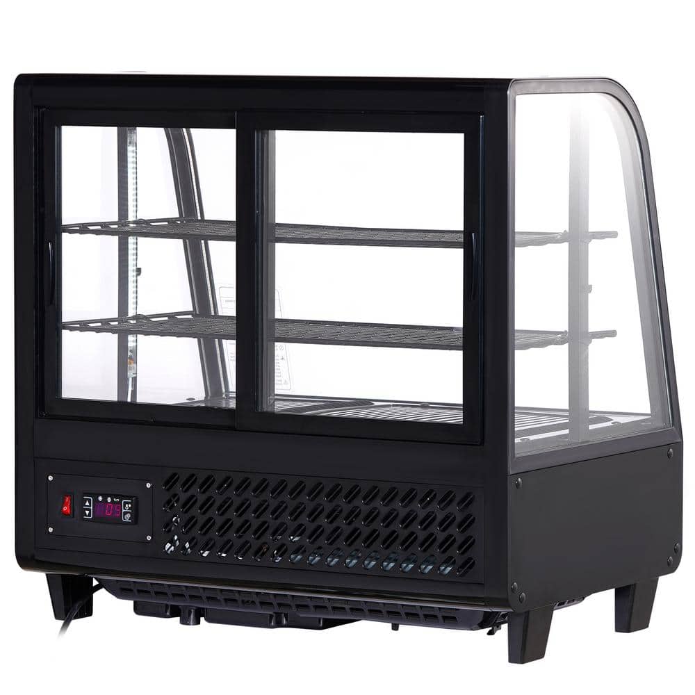 Refrigerated Display Case 3.5 cu. ft. 100 L 2-Tier Countertop Pastry Refrigerator LED Lighting and Turbo Cooling Black
