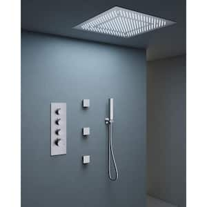 7-Spray 20 in. Ceiling Mount LED Fixed and Handheld Shower Head 2.5 GPM with 3-Jets in Brushed Nickel(Valve Included)