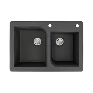 Radius Drop-in Granite 33 in. 2-Hole 1-3/4 Offset Double Bowl Kitchen Sink in Black