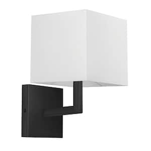 Lucas 1-Light Matte Black Wall Sconce with White Fabric