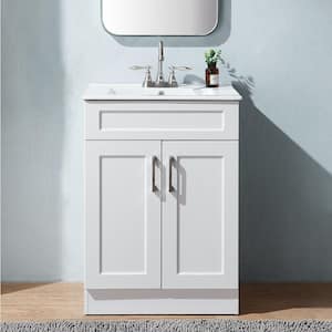 24 in. W x 18 in. D x 34 in. H White Modern Bathroom Vanity with White Single Ceramic Sink Top