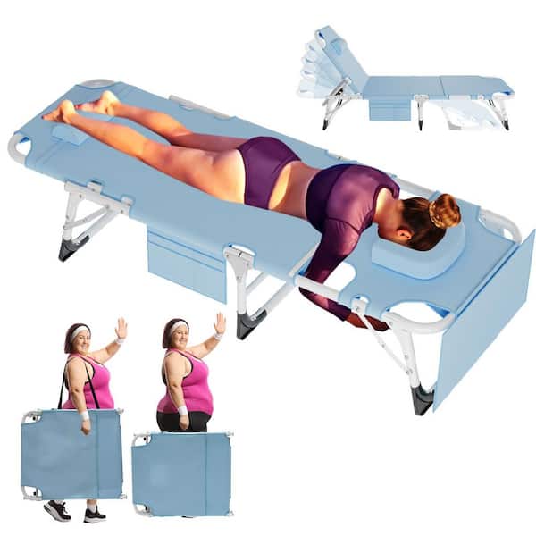 ABORON 3 in 1 Folding Oversized Sun Tanning Chair Metal Outdoor Chaise Lounge Chairs with Blue Cushions Patio Chaise Chair