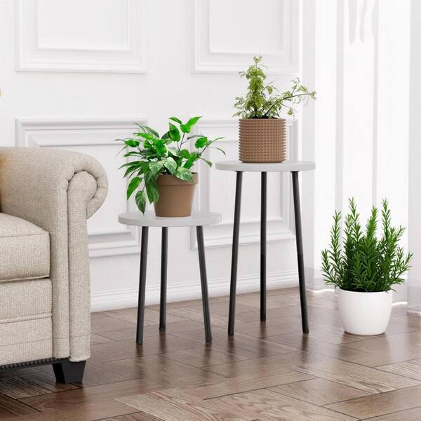 1-Tier white wood Plant Stand (11.8 in. H W x 20 in. H) 2-pack