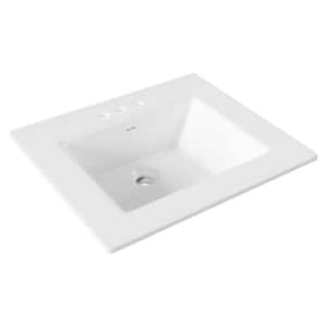 Rectangular 21.28 in. L Fireclay Drop-In Sink Bathroom Sink in White with Overflow