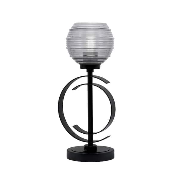 Unbranded Delgado 16.5 in. Matte Black Piano Desk Lamp with Smoke Ribbed Glass Shade