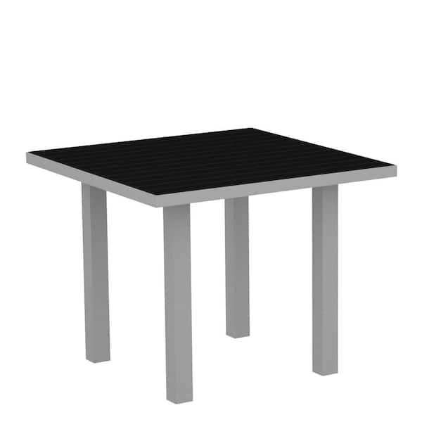 POLYWOOD Euro Textured 36 in. Silver Square Patio Dining Table with Black Top