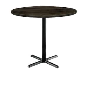 Urban Loft 30 in. Round Barnwood Solid Wood Bistro Table with X-Shaped Black Steel Frame (Seats 2)