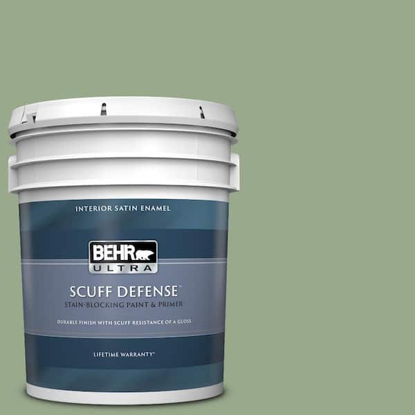BEHR ULTRA 5 gal. #PPU11-05 Pesto Green Extra Durable Satin Enamel Interior Paint & Primer