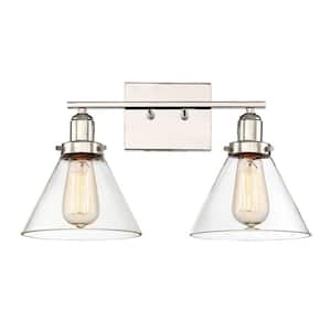 Drake 17.75 in. W x 10 in. H 2-Light Polished Nickel Bathroom Vanity Light with Clear Glass Shades
