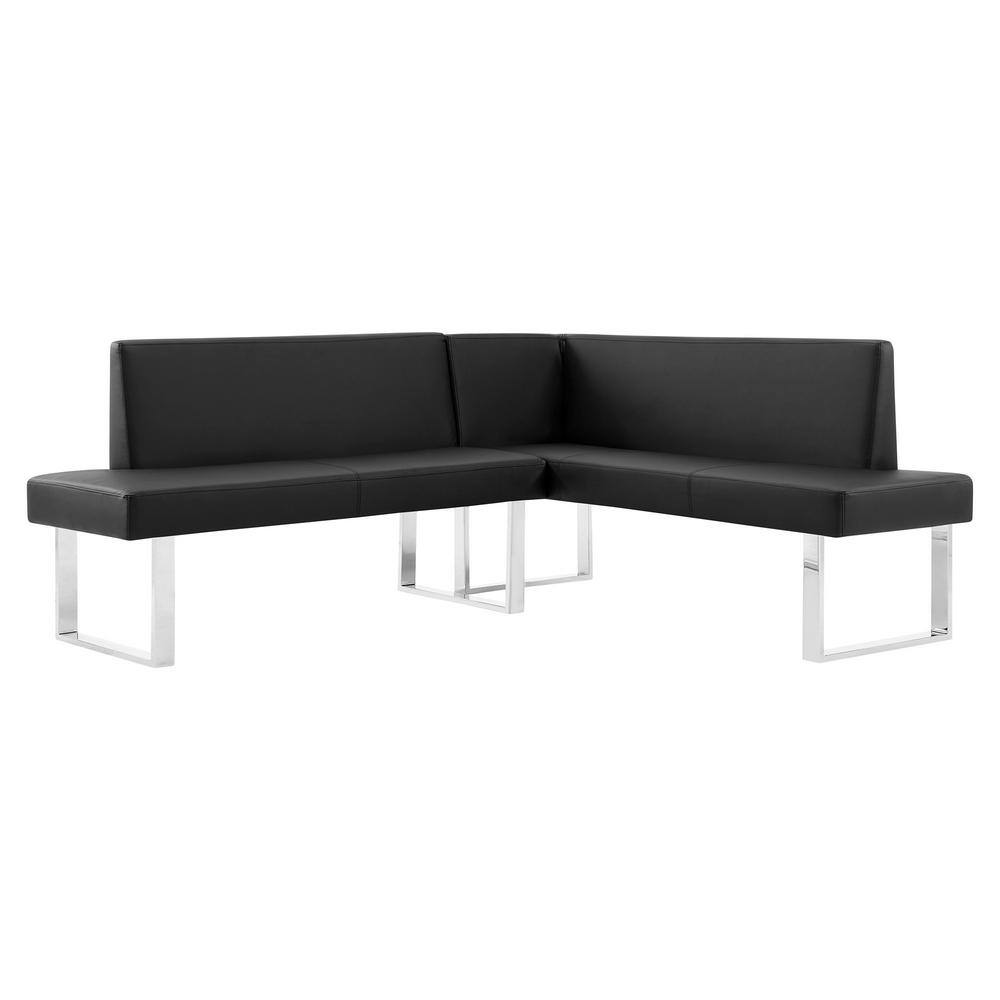 Amanda Black Faux Leather Corner Nook Dining Sofa