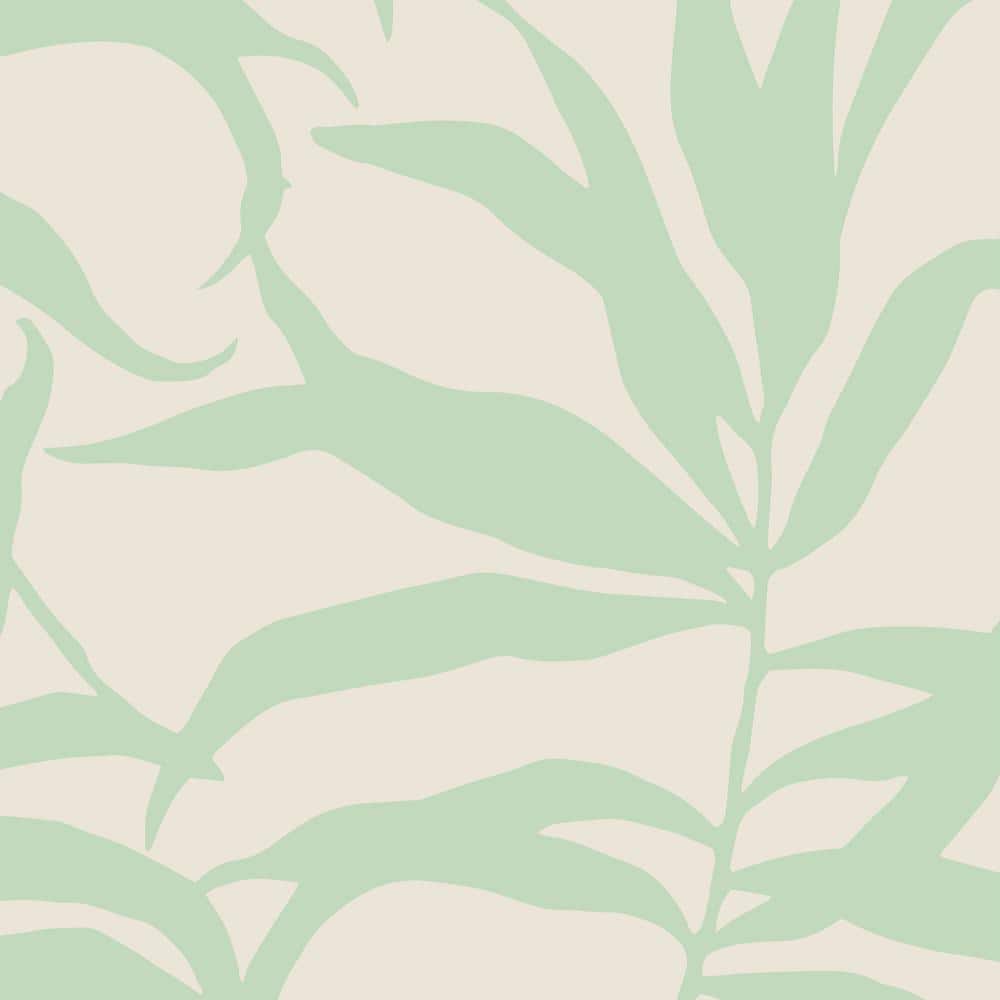 Tropical Palm Leaves Solid Beige Green Peel and Stick Smooth Vinyl Wallpape