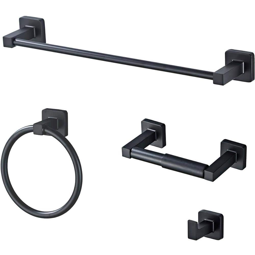 4-Piece Matte Black Bathroom Hardware Set Wall Mounted with Towel Bar, Towe