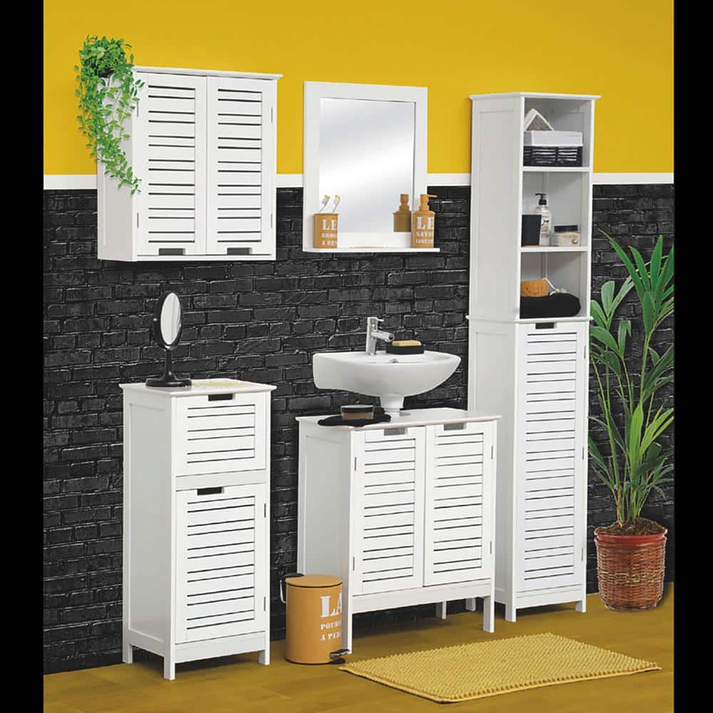 White MDF Bathroom Storage Cabinet with Vented Door and Drawer