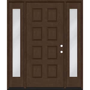 Regency 70 in. x 96 in. 8-Panel LHIS Hickory Stain Mahogany Fiberglass Prehung Front Door with Dbl 12in. Sidelites