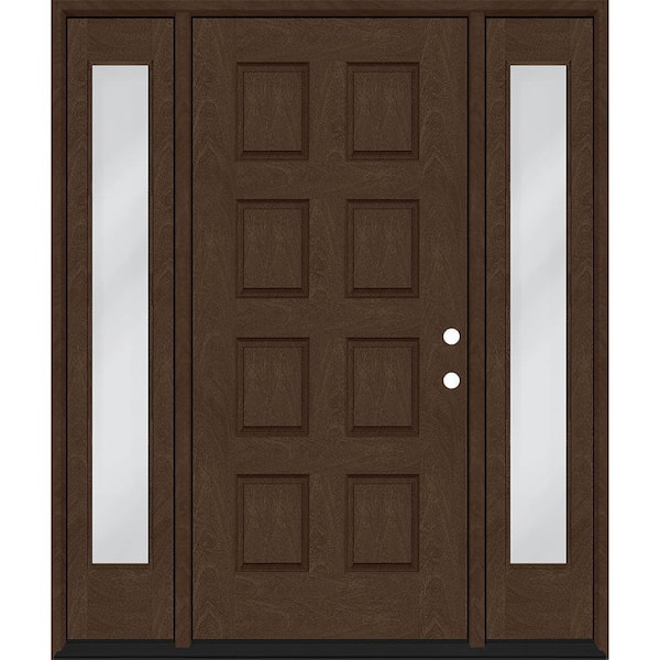 Steves & Sons Regency 70 in. x 96 in. 8-Panel LHIS Hickory Stain Mahogany Fiberglass Prehung Front Door with Dbl 12in. Sidelites