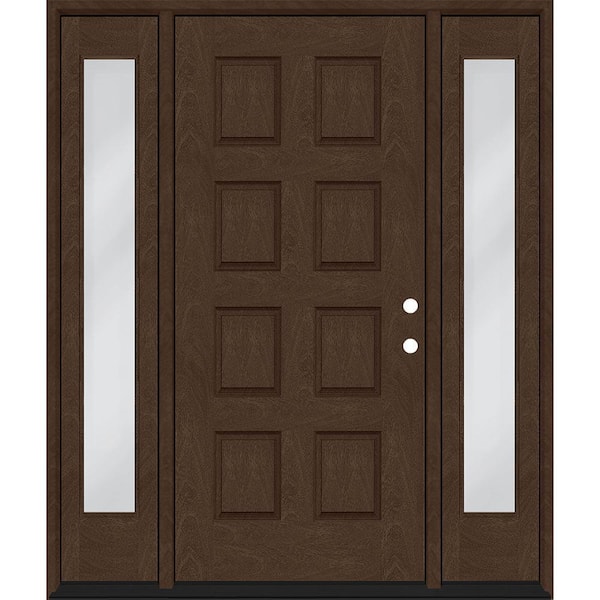 Steves & Sons Regency 74 in. x 96 in. 8-Panel LHIS Hickory Stain Mahogany Fiberglass Prehung Front Door with Dbl 14 in. Sidelites