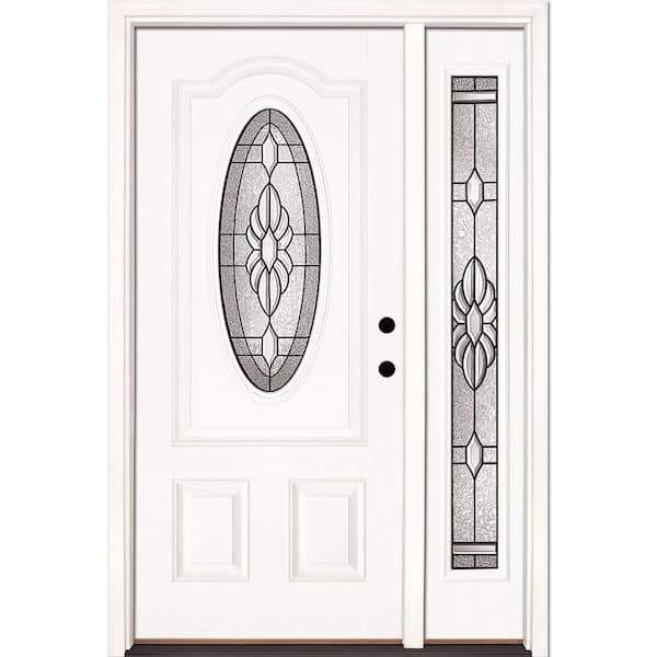 50.5 in.x81.625 in. Sapphire Patina 3/4 Oval Lite Unfinished Smooth Left-Hand Fiberglass Prehung Front Door w/Sidelite