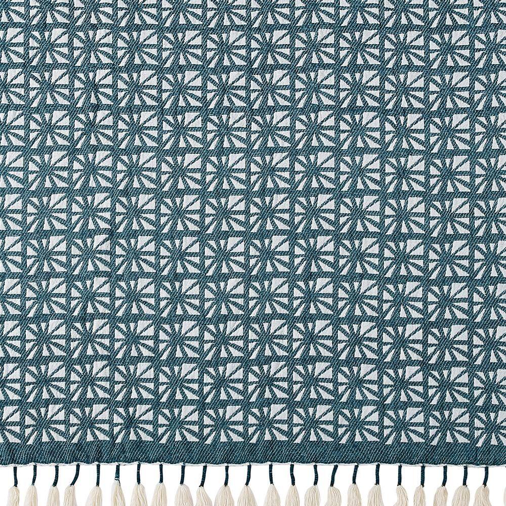 50"x60" Teal Blue Geometric Fringe Bohemian Throw Blanket