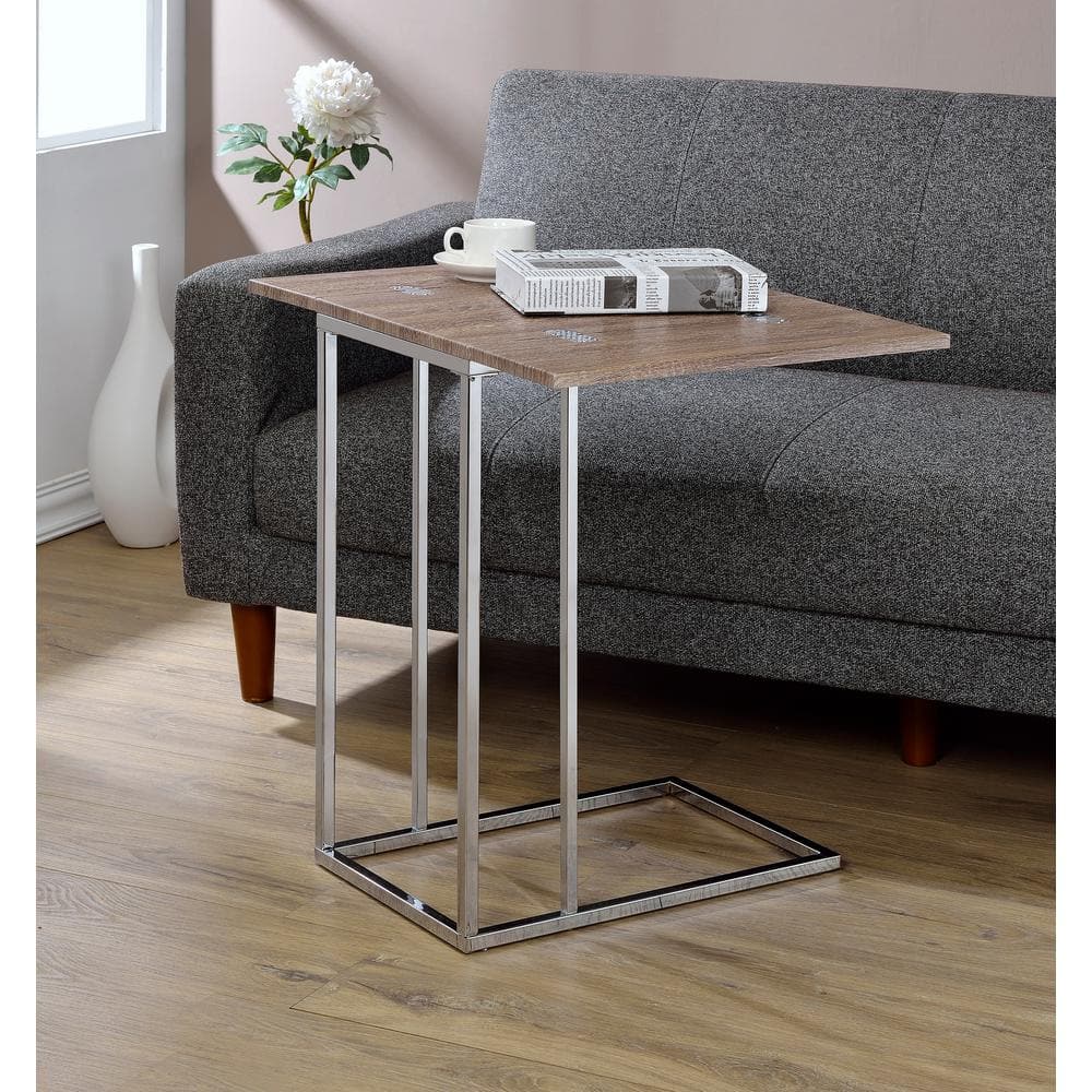 Denson Gray Oak and Chrome Expandable Swivel Side Table