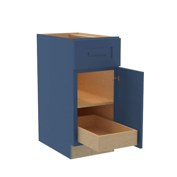 Home Decorators Collection Grayson Mythic Blue Painted Plywood Shaker Assembled Base Kitchen Cabinet 1 ROT Sft Cls 15 in W x 24 in D x 34.5 in H