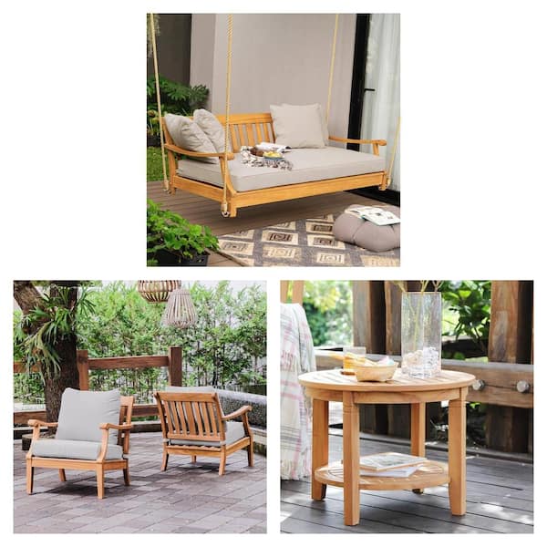 Gilmore 24 in. Teak Side Table and Robin Teak Outdoor Swing Daybed with Cushion Combo