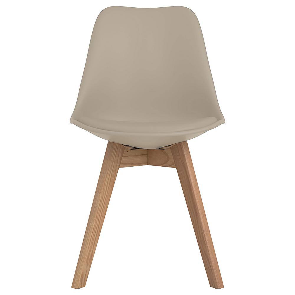 Tan Upholstered Transitional Side Chair with Oak Legs