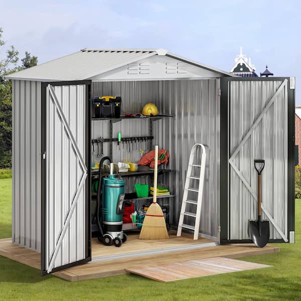 Outdoor Storage Shed 6 ft. W x 4 ft. D, Heavy-Duty Metal Tool Sheds Storage House with Lockable Door (24 Sq. Ft.)